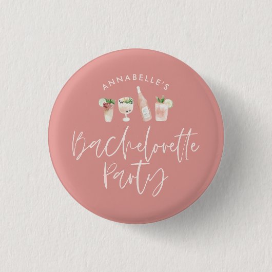 Girly roze script bachelorette party gift ronde button 3,2 cm (Voorkant)