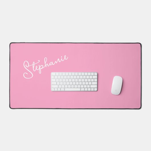 Girly Roze Script Minimalistische gepersonaliseerd Bureaumat (Keyboard & Muis)
