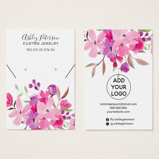 Girly roze sierjuwelen, ketting display visitekaartje (Voorkant /achterkant)