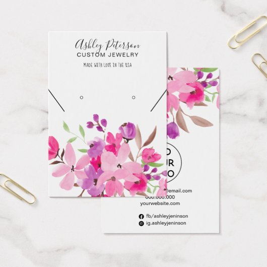 Girly roze sierjuwelen, ketting display visitekaartje (Kantoor)