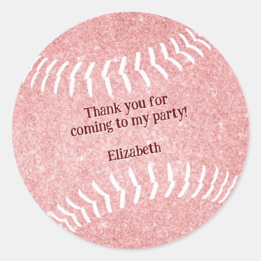 girly roze softbal honkbalpartij dank u ronde sticker (Voorkant)