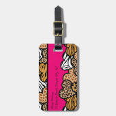 Girly Roze Speelse Dierenprint Harten Adres Bagagelabel (Voorkant verticaal)