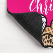 Girly Roze Speelse Dierenprint Harten Naam Muismat (Hoek)