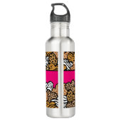 Girly Roze Speelse Dierenprint Harten Naam Waterfles (Achterkant)