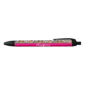 Girly Roze Speelse Dierenprint Harten Naam Zwarte Inkt Pen (Bovenkant)
