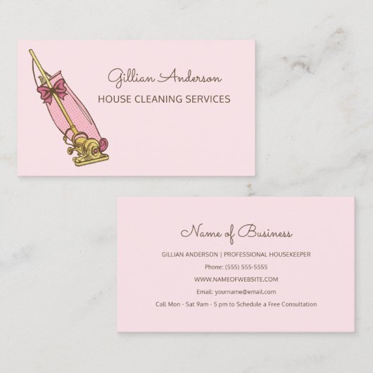Girly Roze Stofzuiger Huis schoonmaakdiensten Visitekaartje (Voorkant / Achterkant)