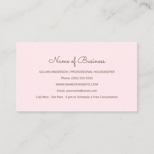 Girly Roze Stofzuiger Huis schoonmaakdiensten Visitekaartje (Achterkant)