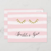 Girly Roze Strepen Gouden Glitter Wimpers Briefkaart (Voorkant / Achterkant)
