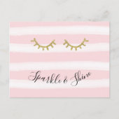 Girly Roze Strepen Gouden Glitter Wimpers Briefkaart (Voorkant)