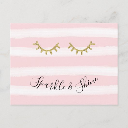 Girly Roze Strepen Gouden Glitter Wimpers Briefkaart (Voorkant)