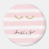 Girly Roze Strepen Gouden Glitter Wimpers Magneet (Voorkant)