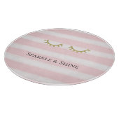 Girly Roze Strepen Gouden Glitter Wimpers Snijplank (Hoek)