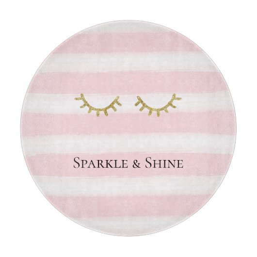 Girly Roze Strepen Gouden Glitter Wimpers Snijplank (Voorkant)