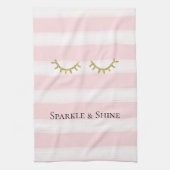 Girly Roze Strepen Gouden Glitter Wimpers Theedoek (Verticaal)
