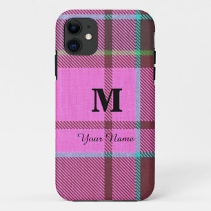 Girly roze tartan plaid gepersonaliseerd Case-Mate iPhone case