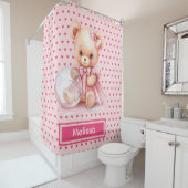 Girly Roze Teddybeer Monogram Douchegordijnen (In situ)