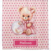 Girly Roze Teddybeer Monogram Douchegordijnen (Voorkant)