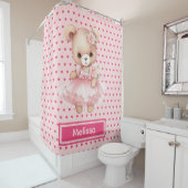 Girly Roze Teddybeer Monogram Douchegordijnen (In situ)