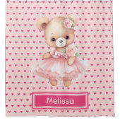 Girly Roze Teddybeer Monogram Douchegordijnen (Voorkant)