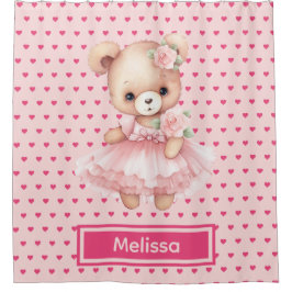 Girly Roze Teddybeer Monogram Douchegordijnen