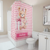 Girly Roze Teddybeer Monogram Douchegordijnen (In situ)