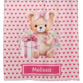 Girly Roze Teddybeer Monogram Douchegordijnen (Voorkant)