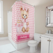 Girly Roze Teddybeer Monogram Douchegordijnen (In situ)