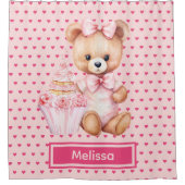 Girly Roze Teddybeer Monogram Douchegordijnen (Voorkant)