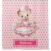 Girly Roze Teddybeer Monogram Douchegordijnen (Voorkant)