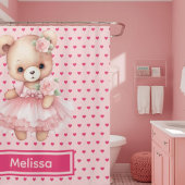 Girly Roze Teddybeer Monogram Douchegordijnen