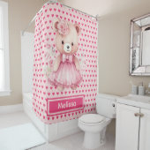 Girly Roze Teddybeer Monogram Douchegordijnen (In situ)