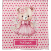 Girly Roze Teddybeer Monogram Douchegordijnen (Voorkant)