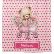 Girly Roze Teddybeer Monogram Douchegordijnen