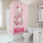 Girly Roze Teddybeer Monogram Douchegordijnen (In situ)