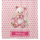 Girly Roze Teddybeer Monogram Douchegordijnen (Voorkant)