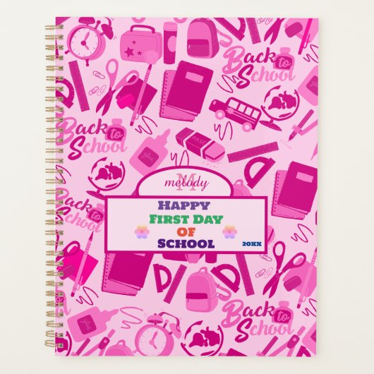 girly roze  Terug naar School Pattern Planner (Voorkant)