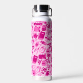 girly roze  Terug naar School Pattern Waterfles (Achterkant)