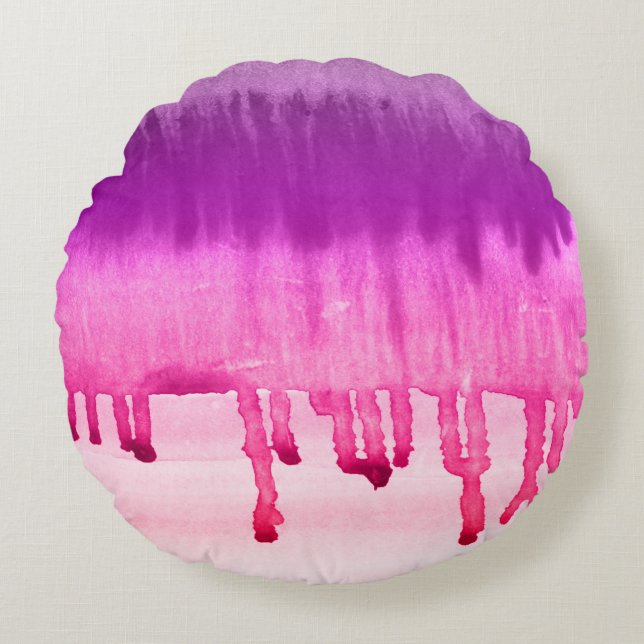 Girly Roze Violet Waterverf Ombre Design Rond Kussen (Voorkant)