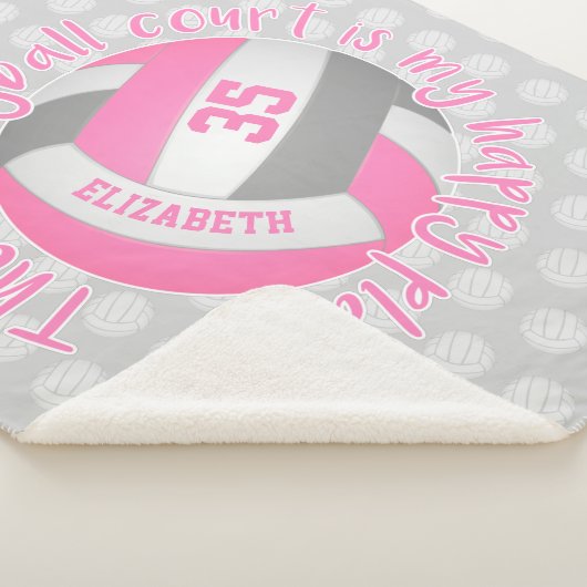 girly roze volleyball court mijn gelukkige plaats sherpa deken (3/4)