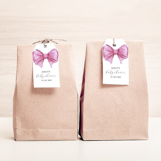 Girly Roze Waterverf Bow Baby shower Cadeaulabel