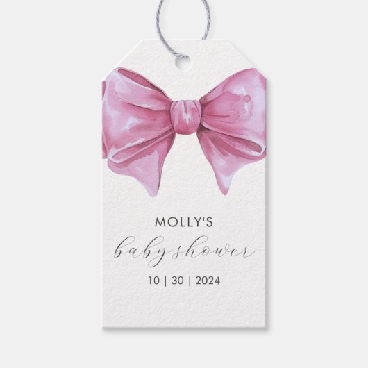 Girly Roze Waterverf Bow Baby shower Cadeaulabel (Voorkant)