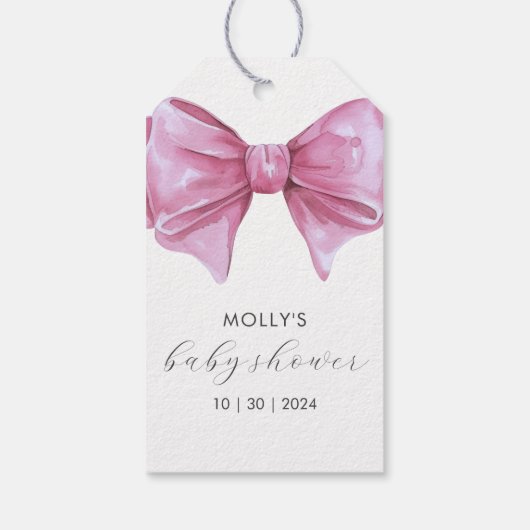 Girly Roze Waterverf Bow Baby shower Cadeaulabel (Achterkant)