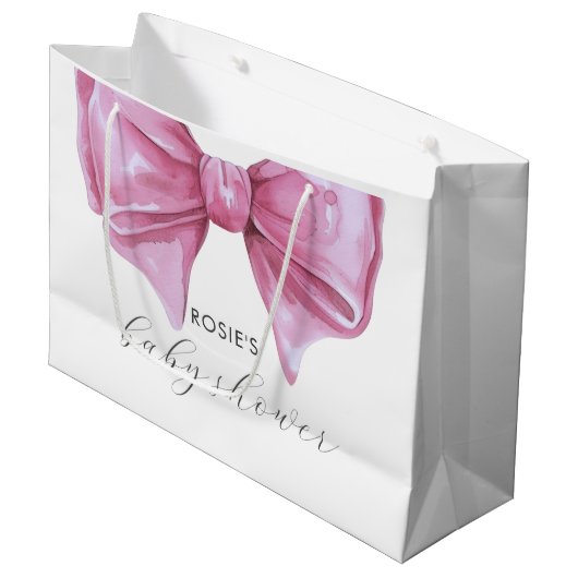 Girly Roze Waterverf Bow Baby shower Groot Cadeauzakje (Voorkant Gekanteld)