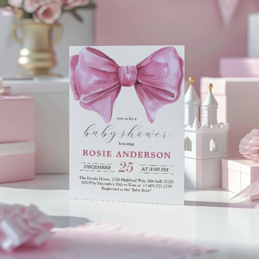 Girly Roze Waterverf Bow Baby shower Kaart