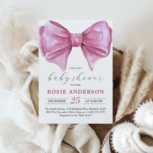 Girly Roze Waterverf Bow Baby shower Kaart