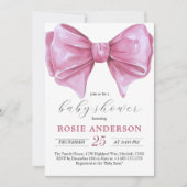 Girly Roze Waterverf Bow Baby shower Kaart (Voorkant)