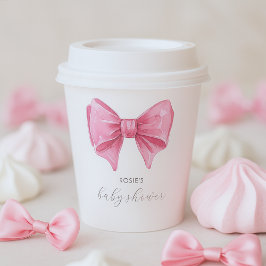 Girly Roze Waterverf Bow Baby shower Papieren Bekers