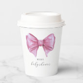 Girly Roze Waterverf Bow Baby shower Papieren Bekers (Voorkant)