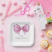 Girly Roze Waterverf Bow Baby shower Papieren Bordje (Feest)