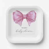 Girly Roze Waterverf Bow Baby shower Papieren Bordje (Voorkant)